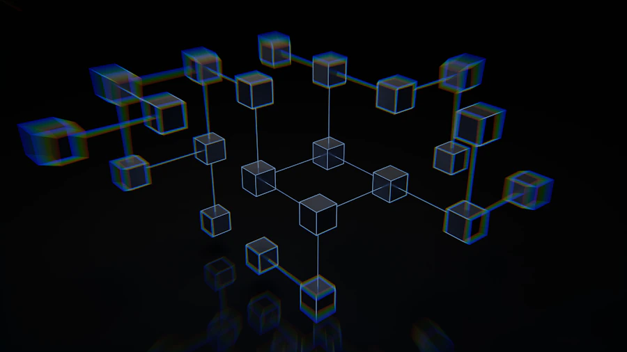 Renderização abstrata em tons de laranja representando estruturas de dados
